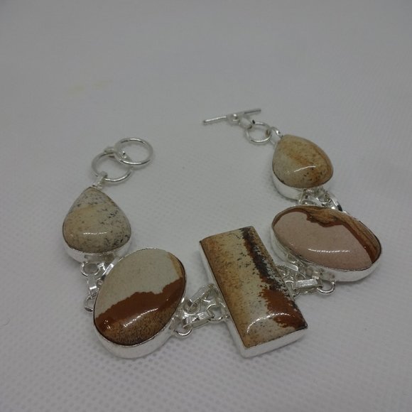 HANDMADE Jewelry - Natural "PICTUREJASPER" Handmade Sterling Bracelet 7" #622